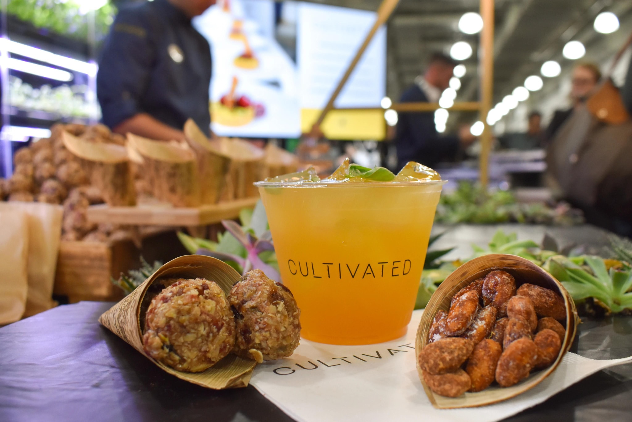 Food and beverage image with branded cup by Cultivated, the in-house catering team.